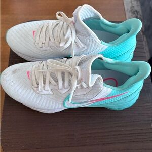Nike White and Teal Golf Shoes with Breathable Knit Upper
